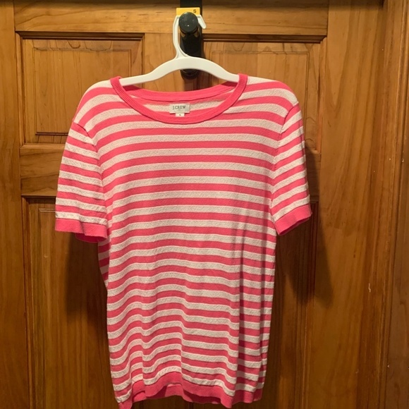 J. Crew Factory Short Sleeve Striped Textured Sweater Small Pink & White - Picture 2 of 5